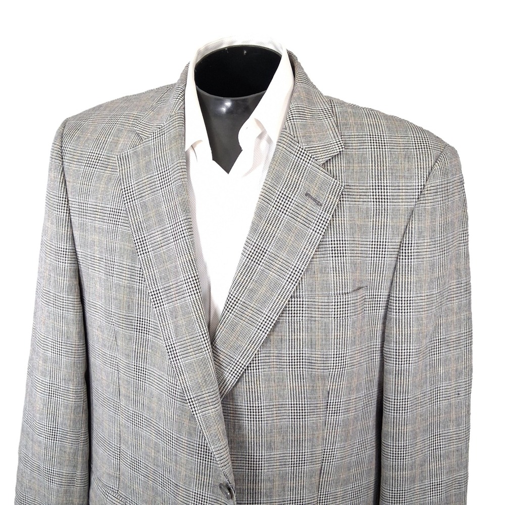Jos A Bank Sport Coat Mens 46L Light Gray Glen Plaid Two Button Classic Blazer